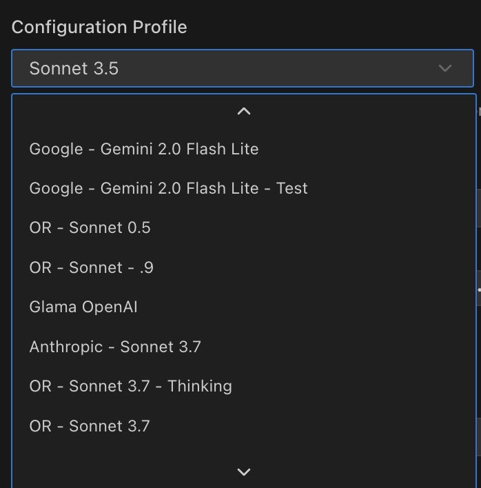 Profile selection dropdown in Settings