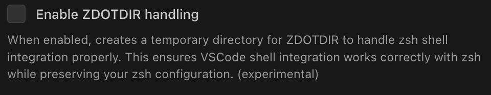 Enable ZDOTDIR handling checkbox
